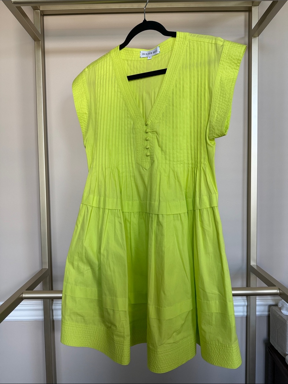 HUNTER BELL Neon Lime Cap Sleeve Tiered Dress
